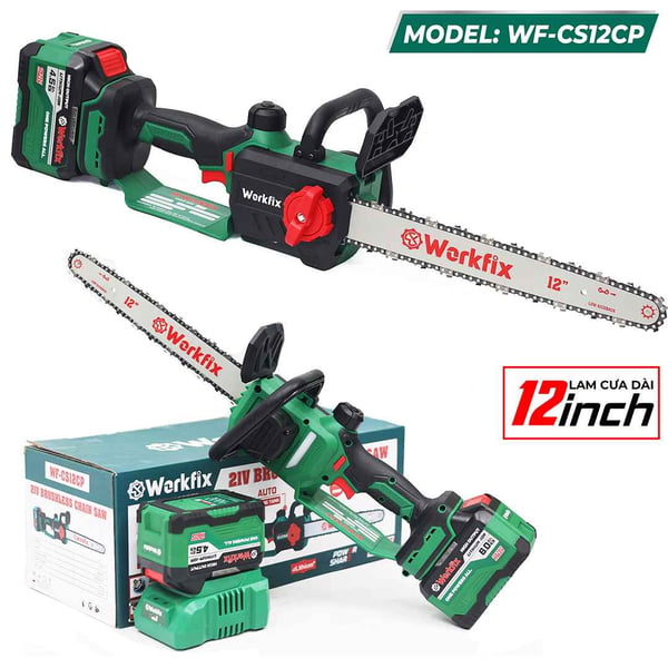 Máy cưa xích 12inch dùng pin WORKFIX WF-CS12CP, Tra nhớt tự động