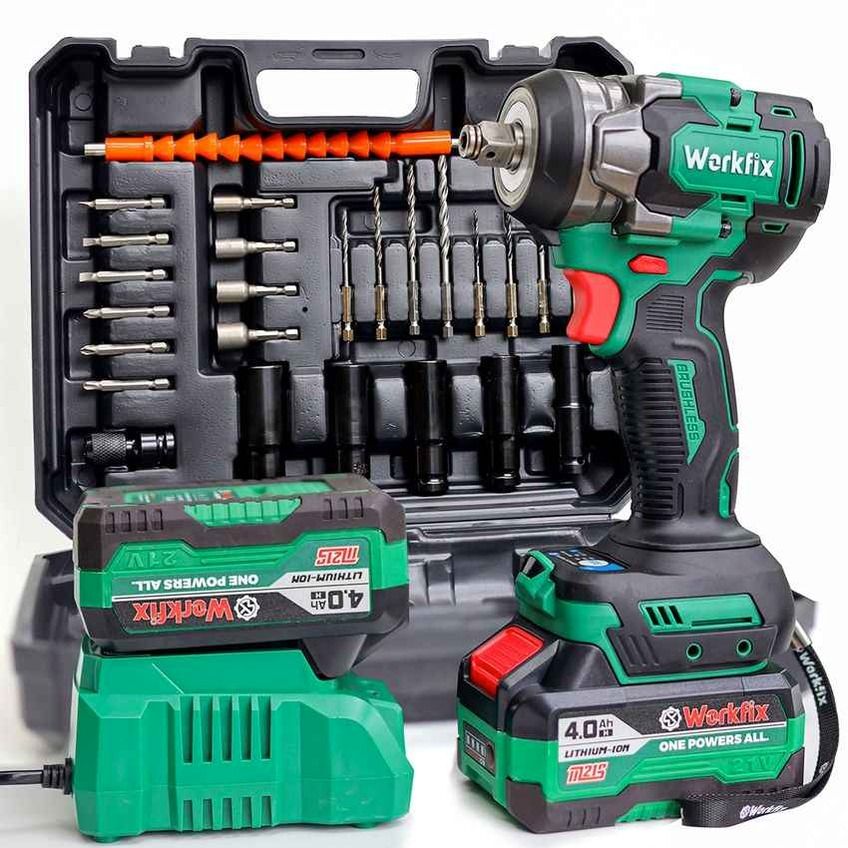 Máy siết bulong dùng pin WORKFIX WF-IW470N, lực siết 470N.m, đầu 2 trong 1, tặng bộ phụ kiện 25 chi tiết