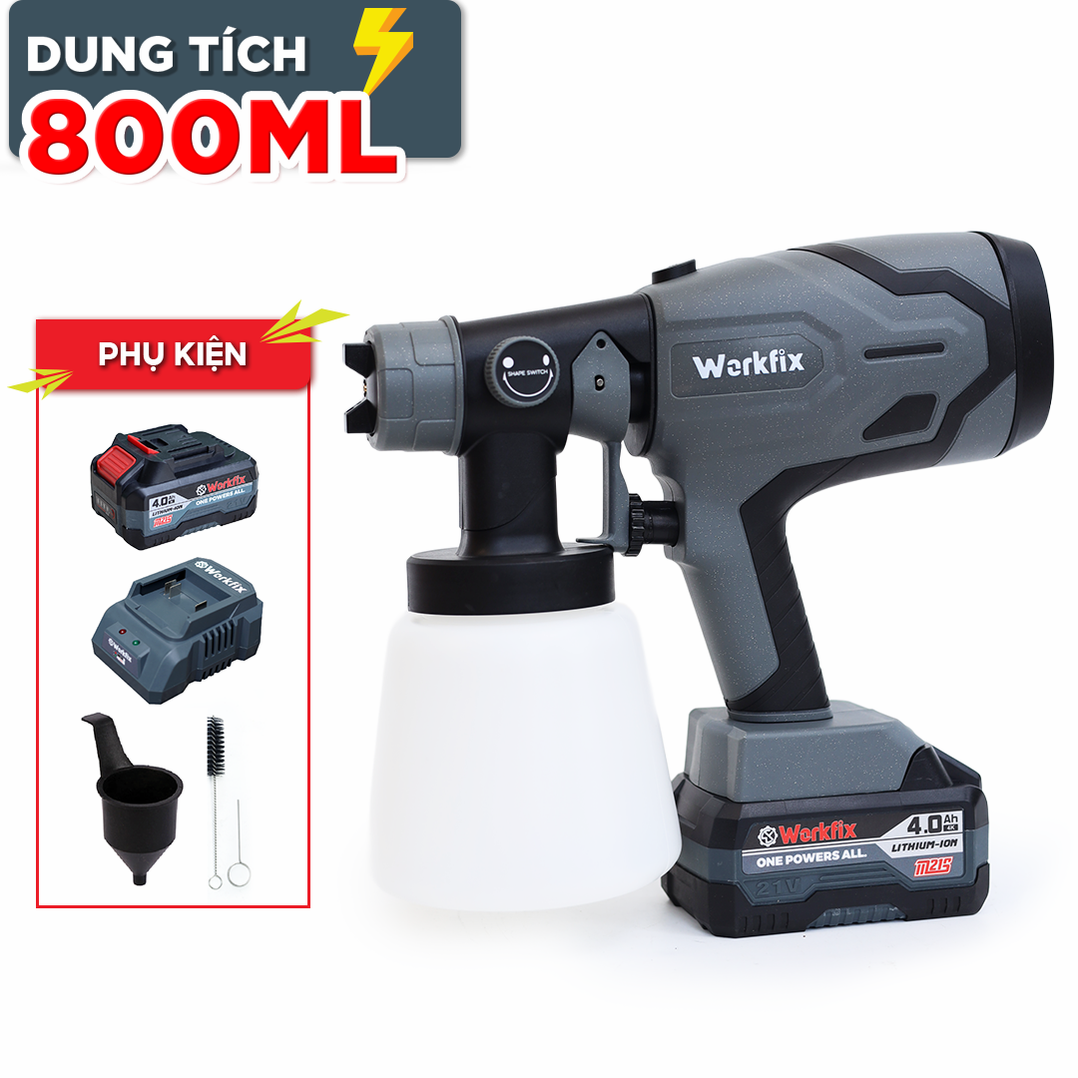 Máy phun sơn Workfix SG800ML, đầu béc 2.5mm, dung tích 800ml