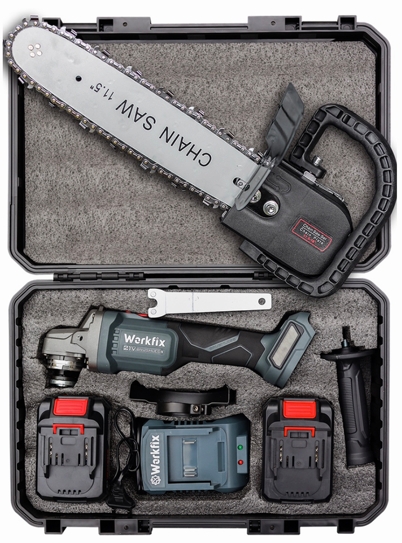 Máy mài pin Workfix WF-AG100PRO đa chức năng cắt mài cưa đáng bóng, tặng kèm bộ lưỡi cưa gỗ