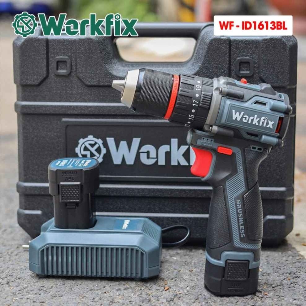 Máy khoan pin Workfix WF-ID1613BL Không Chổi Than – Đa năng Bắt vít – Khoan – Búa – Bảo Hành 12 tháng