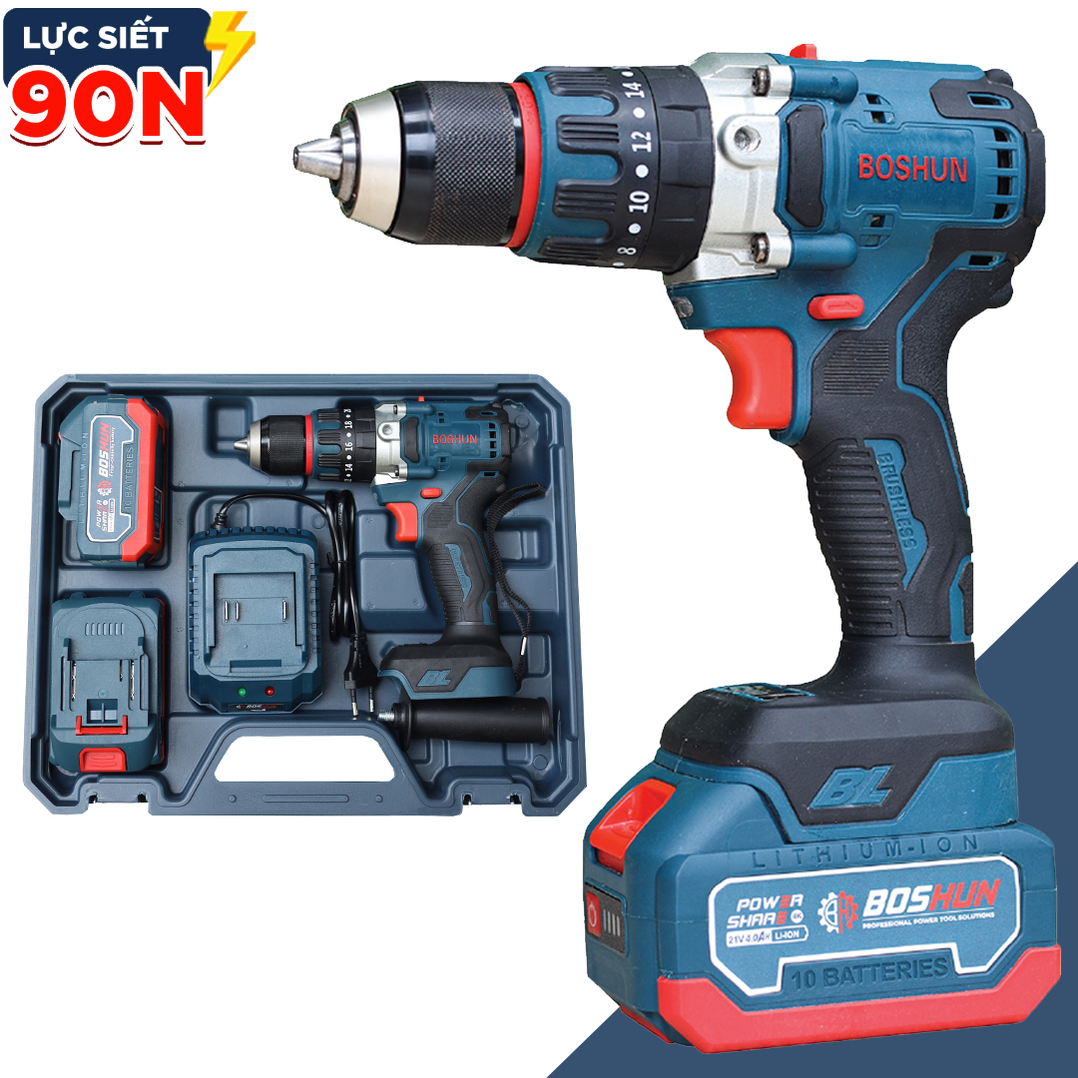Máy khoan pin 3 chức năng Boshun BS-ID1390BL tặng bộ phụ kiện 29 món