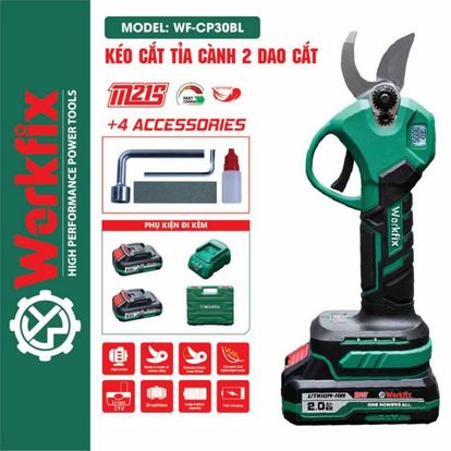 Kéo cắt cành pin WORKFIX WF-CP30BL, Màn hình led báo % Pin, Công tắc bóp, Không chổi than