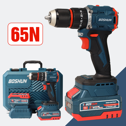 MÁY KHOAN BOSHUN BS-ID1365BL, ĐẦU KẸP 13MM, PIN 10 CELL, LỰC 65N.M