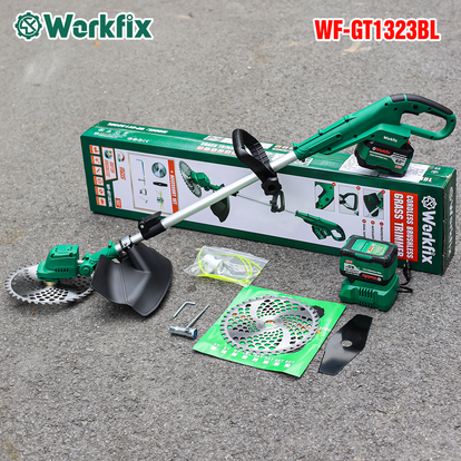 Máy cắt cỏ pin WORKFIX WF-GT1323BL, Tặng 3 lưỡi cắt, động cơ 100% lõi đồng, dài 130cm, lưỡi 250mm
