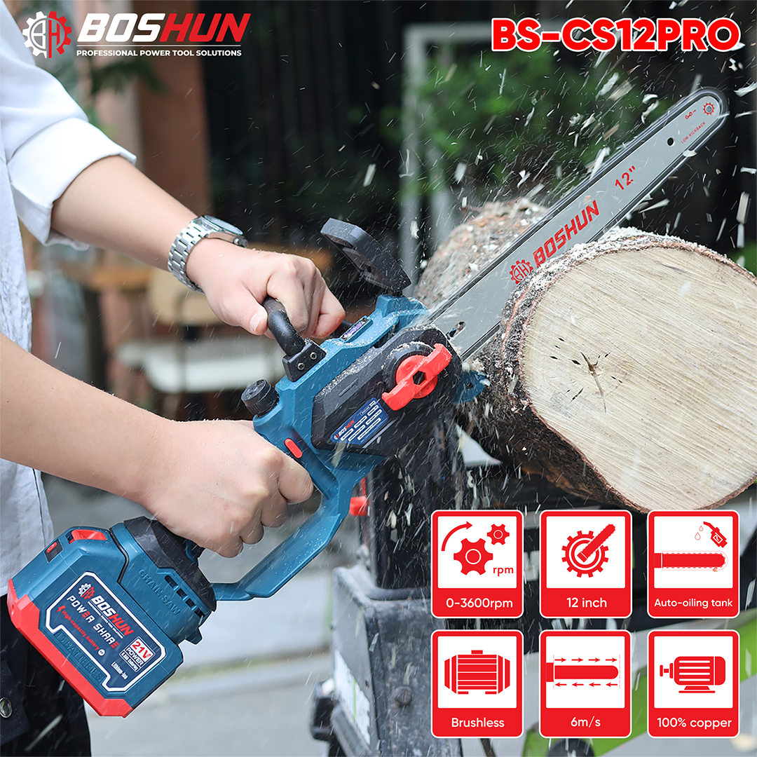 Máy cưa xích pin Boshun BS-CS12PRO (Lam xích 12 inch) - Màn hình LED - image 1