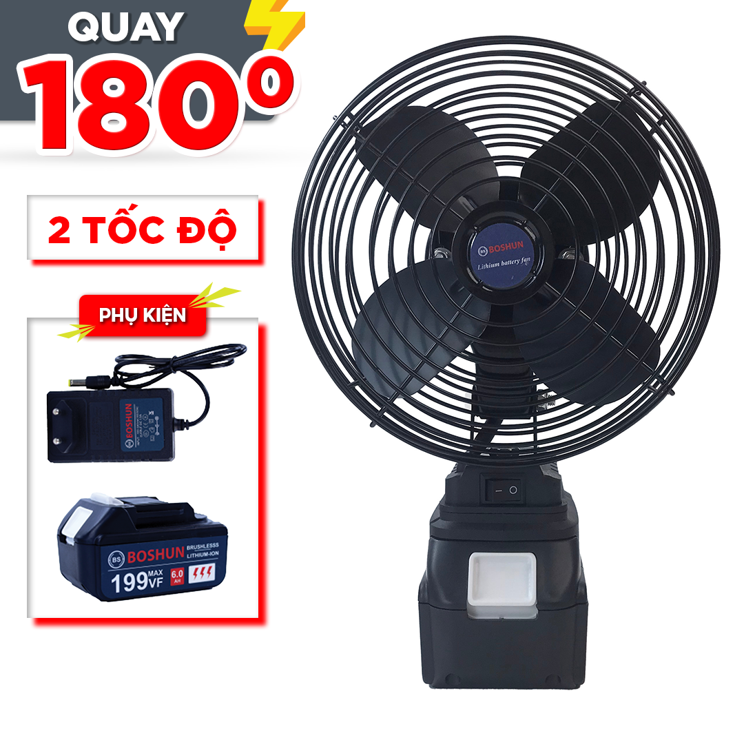 Quạt tích điện dùng pin Lithium Boshun BS-Q1203 - Đường kính 8 inch (Chân pin phổ thông) - image 1