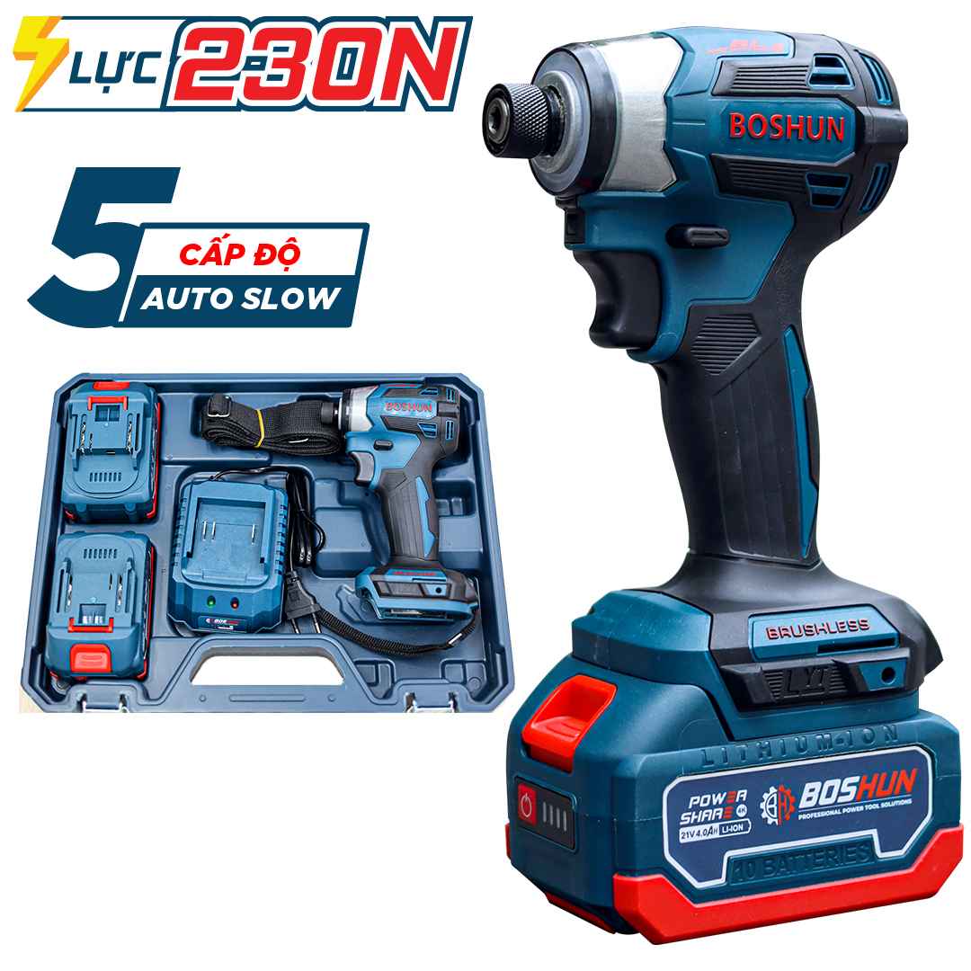 Máy chuyên vít pin Boshun BS-SD230N - Lực siết 230N.m (5 chế độ: Vít mồi, Auto-Stop, Auto-Slow)